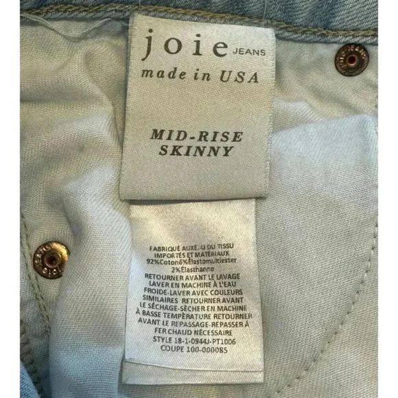 Joie Women’s Size 26 (US Size 4) Light Wash Mid-Rise Skinny Jeans - Picture 4 of 6